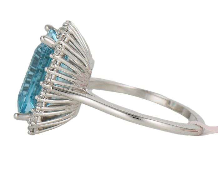 New 5.50ct Emerald Cut Aquamarine and 0.66ctw Diamond Frame Ring in 14K