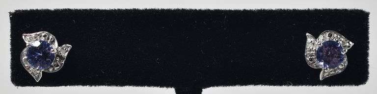 Beautiful 10K white Gold Approx. 1.38CTW Tanzanite Gemstone Stud Earrings with Diamond Accents