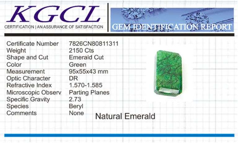 Huge Certified 2150 Ct Museum Size Natural Emerald Solitaire