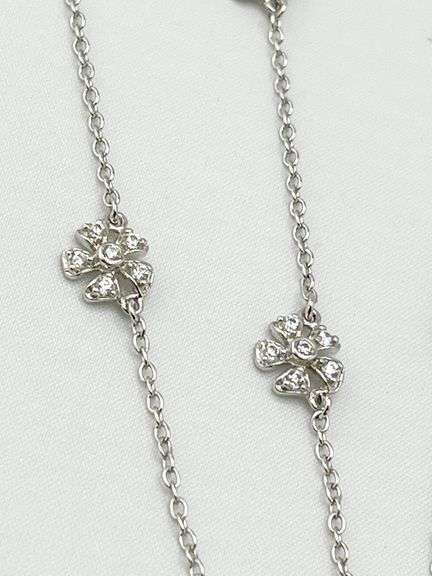 925 Sterling Silver Gardenia Flower Long Necklace with CZ  Details