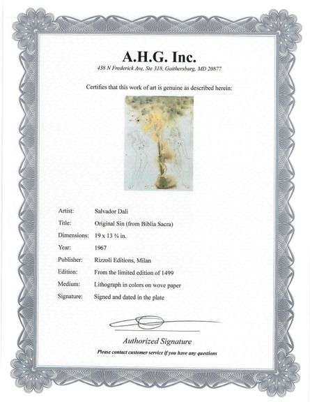 Highly Collectible and Rare Salvador Dali Original Lithograph from the 'Biblia Sacra' Suite