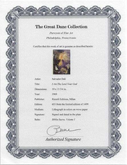 Highly Collectible and Rare Salvador Dali Original Lithograph from the 'Biblia Sacra' Suite