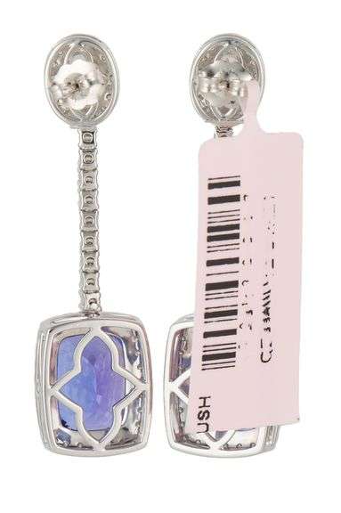 New 13.10ctw Cushion Tanzanite and 3.19ctw Diamond Frame Dangle Earrings in 14K