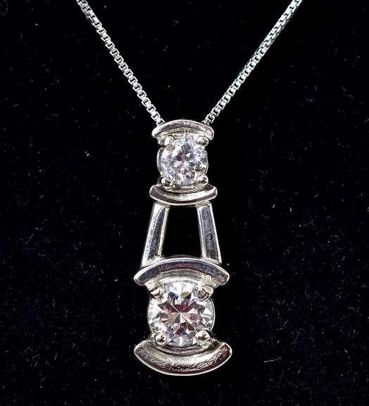 CZ Gemstone Pendant Necklace in Sterling Silver