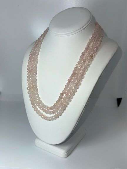 Beautiful 472 Cttw Natural Rose Quartz 3 Strand Necklace
