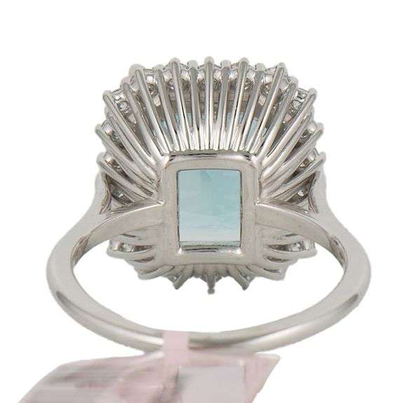 New 5.50ct Emerald Cut Aquamarine and 0.66ctw Diamond Frame Ring in 14K