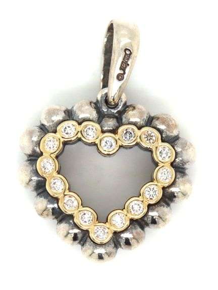 Lagos 2 tone Caviar diamond open heart beaded pendant