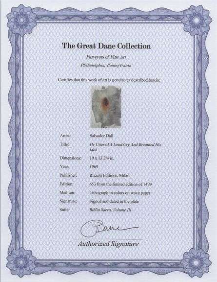 Highly Collectible and Rare Salvador Dali Original Lithograph from the 'Biblia Sacra' Suite