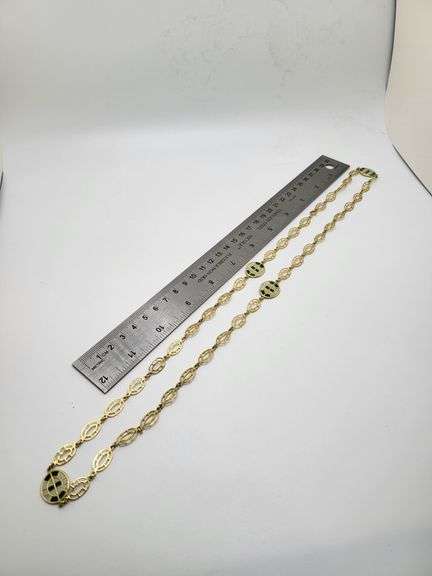 Very Long 18KT Gold & Enamel Necklace