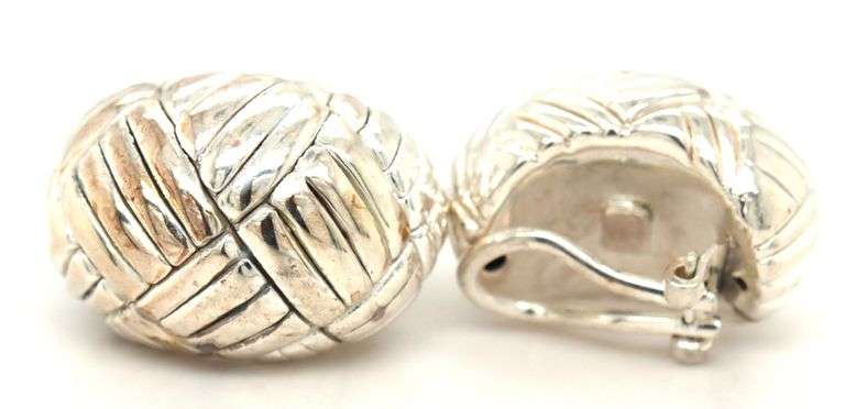 925 Sterling silver Woven look omega earrings