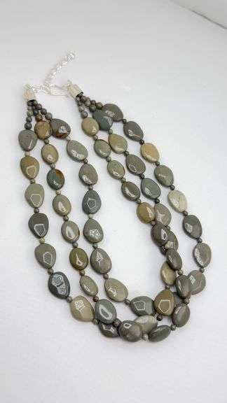 925 Sterling Silver Jay King DTR Olive Green Jasper Triple Strand Necklace