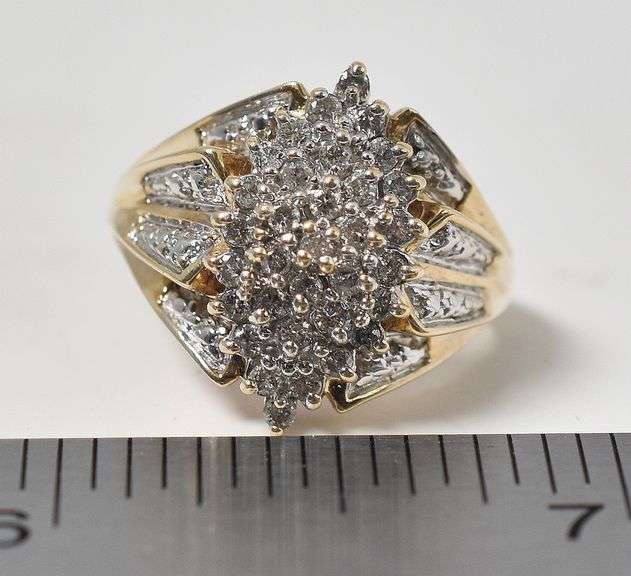 Stunning 10K Yellow Gold Diamond Cluster Ring