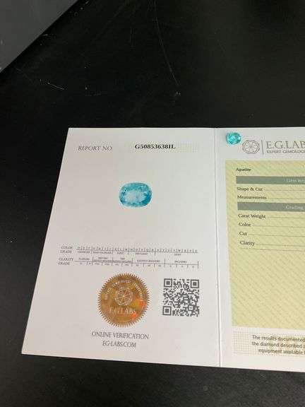 CERTIFIED LOOSE APATITE 1.68 CARAT