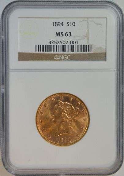 Choice BU 1894 $10 Liberty Gold Piece. NGC MS63