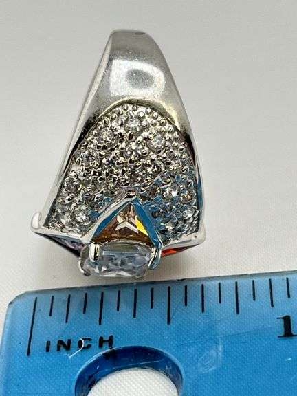 925 Sterling Silver Easter Star Masonic With Center Stone Surrounded With Color Stone Ring