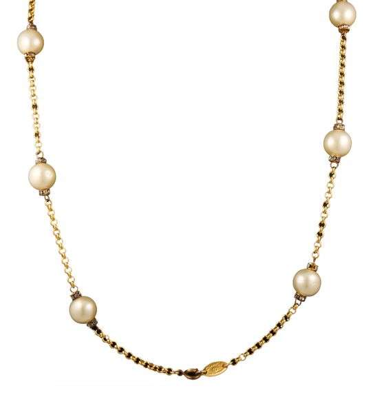 Vintage Chanel Faux Pearl and Crystal Station Necklace