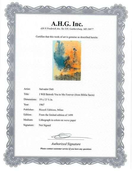 Highly Collectible and Rare Salvador Dali Original Lithograph from the 'Biblia Sacra' Suite