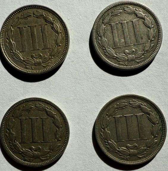 Four 3 Cent Nickels