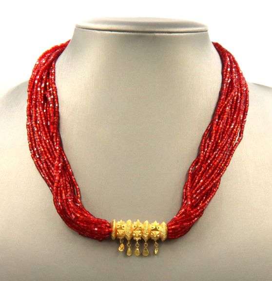 Traditional Nepali red glass beaded necklace