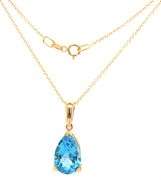 14kt Yellow gold pear shaped blue topaz pendant on chain