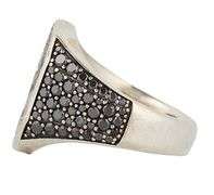 David Yurman Gents 1.90ctw Pave Black Diamond Waves Signet Ring in Sterling