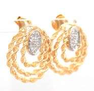 14kt Yellow gold Triple row twisted rope diamond accent earrings