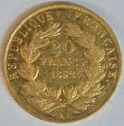 Real flashy high end 1852-A Napoleon French 20 Francs Gold Piece.