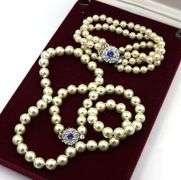 Camrose & Kross JBK faux pearl and blue Swarovski crystal necklace and matching bracelet