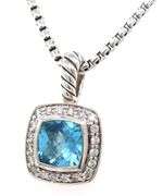 David Yurman Petite Alibon blue topaz and diamond pendant necklace