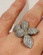 925 Sterling Silver Modern Five leaf Petal Pave Ring