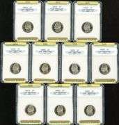 Run of 10 High Grade Proof Jefferson Nickels in Holders: 1980-1989