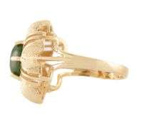 Oval Jade Flower Style Solitaire Ring in 14K