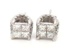 14kt White gold 1.20ctw invisible set diamond under halo stud earrings