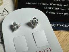 Rhodium Plated 925 Sterling Silver Moissanite Stone Heart Earring