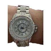 Sparkling Silver-Tone Rhinestone Bracelet Watch