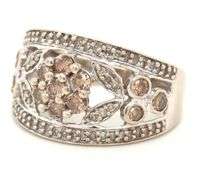 10kt White gold champagne and white diamond band