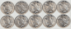 10 Flashy slider/BU Peace Silver Dollars 1922 & 1923