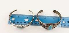 925 Sterling Silver Two Native American Navajo Turquoise Cuff Bracelets