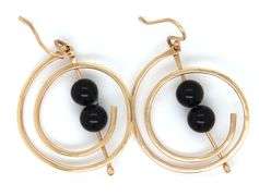 Clever 14K YG and Black Onyx Dangle Earrings