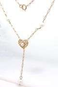 14kt Yellow gold pearl station heart lariat necklace
