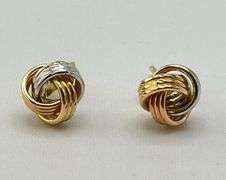 14KT Tri Color Gold Love Knot Stud Earrings