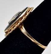 Vintage 10K Yellow Gold Black Onyx Gemstone Ring with Diamond Accents