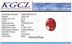 Magnificent Certified Museum Size 1680 Ct Natural Red Ruby Solitaire