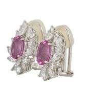 4.92ctw Oval Pink Sapphire and 2.81ctw Marquise Diamond Frame Earrings in 18K