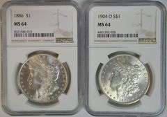 Near Gem BU 1886 & 1904-O Morgan Silver Dollars. NGC MS64