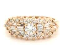 14kt Yellow gold 0.55ctw RBC and Baguette diamond cluster ring