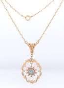 10KT Yellow Gold With Blue Topaz Dangle Pendant With Chain