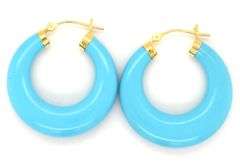 10kt Yellow gold Synthetic Turquoise hoop earrings