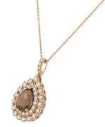 Le Vian Pear Chocolate Quartz and 0.75ctw Diamond Double Frame Pendant Necklace in 14K