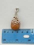 Italian 925 Sterling Silver Faceted Amber With Ornate Filigree Setting Pendant